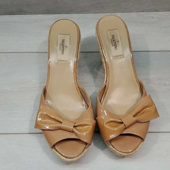 Valentino Garavani Womens Espadrille Wedge Leather Sandals shoes sz 40.5/10.5